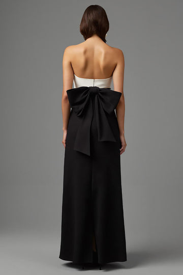 Black and White Strapless Sheath Formal Dress with Bow